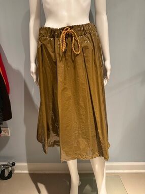 Erika Cavallini Olive Brown midi Line Skirt with Drawstring Waist 6/44